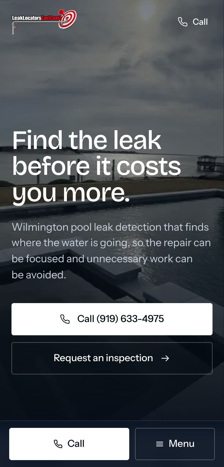The live Leak Locators East Coast website on a phone