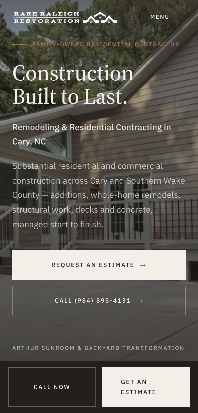 The live Rare Raleigh Restoration website on a phone